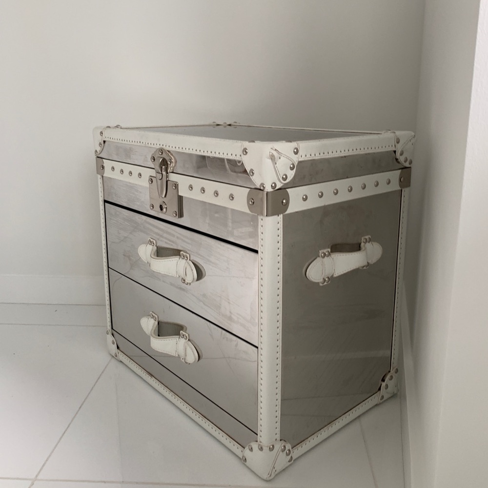 TWO LEATHER AND GLASS NIGHTSIDE TABLES!!